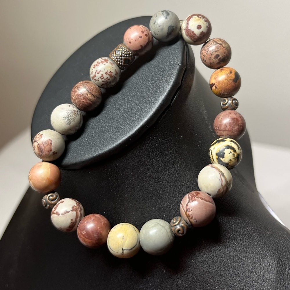 Gorgeous beaded stretch bracelet. Pink grey. Stack em up for a fun boho look